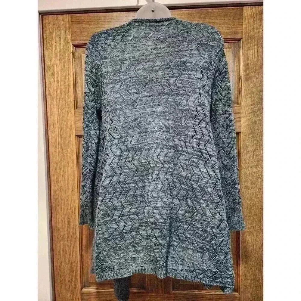 one world womens cardigan size Medium long sleeve open front Blue Teal - Picture 3 of 6